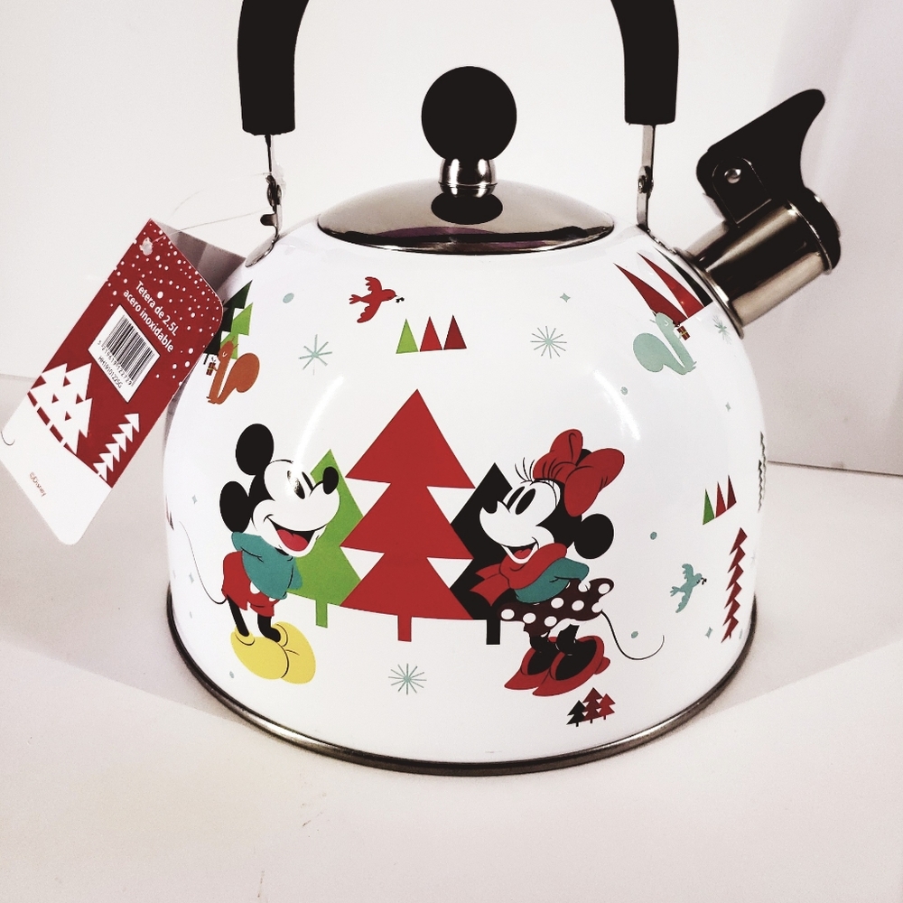 Disney Mickey And Minnie Xmas Stainless Steel Whistling Tea Kettle 2.5 L